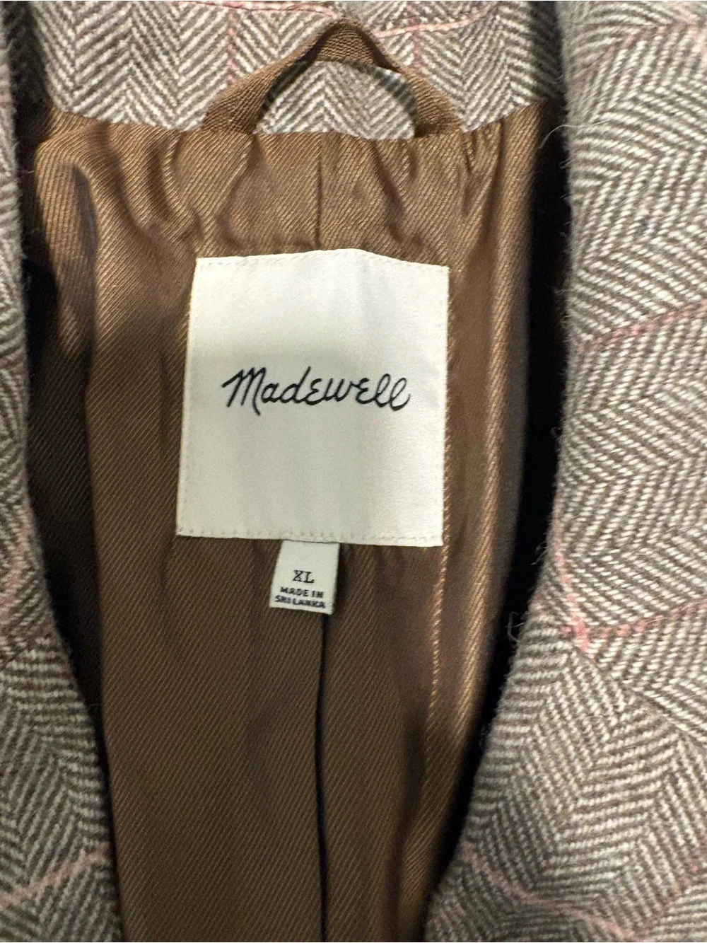 Madewell Brown Windowpane Blazer with Pink Accents